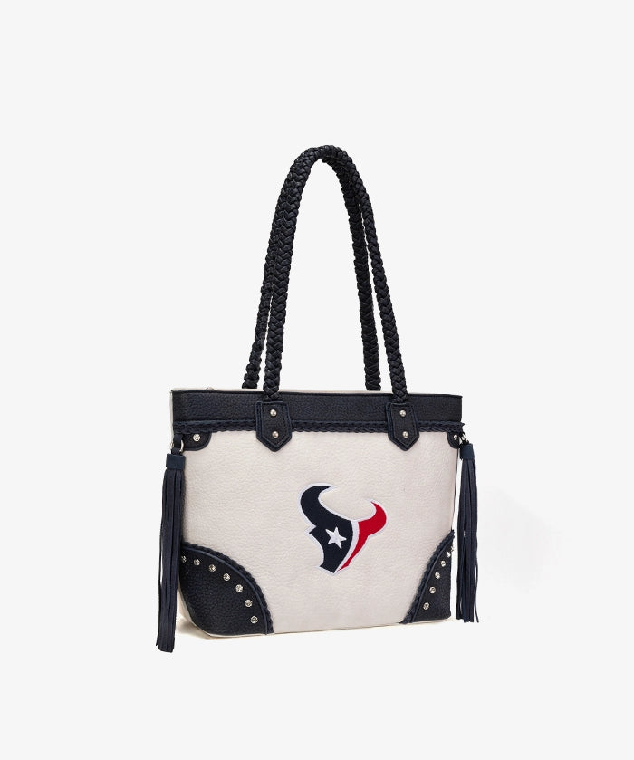 NFL Houston Texans Braided Tassel Rivet Tote Bag (Pre-Order)