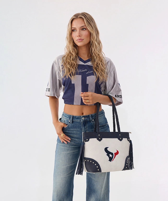 NFL Houston Texans Braided Tassel Rivet Tote Bag (Pre-Order)