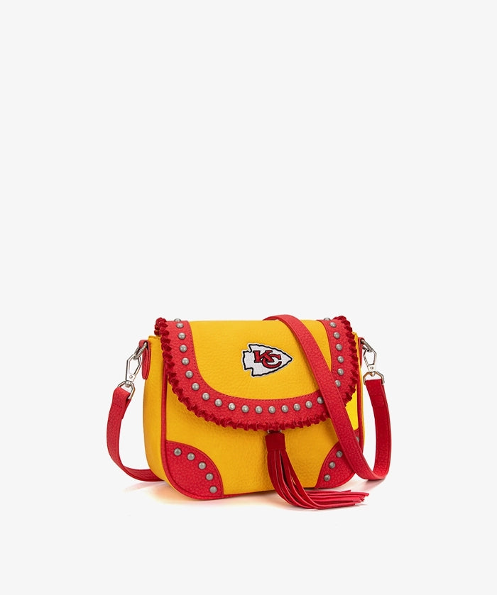 NFL Kansas City Chiefs Studded Fringe Flap Crossbody Bag (Pre-Order)
