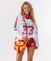 NFL Kansas City Chiefs Studded Fringe Flap Crossbody Bag (Pre-Order)
