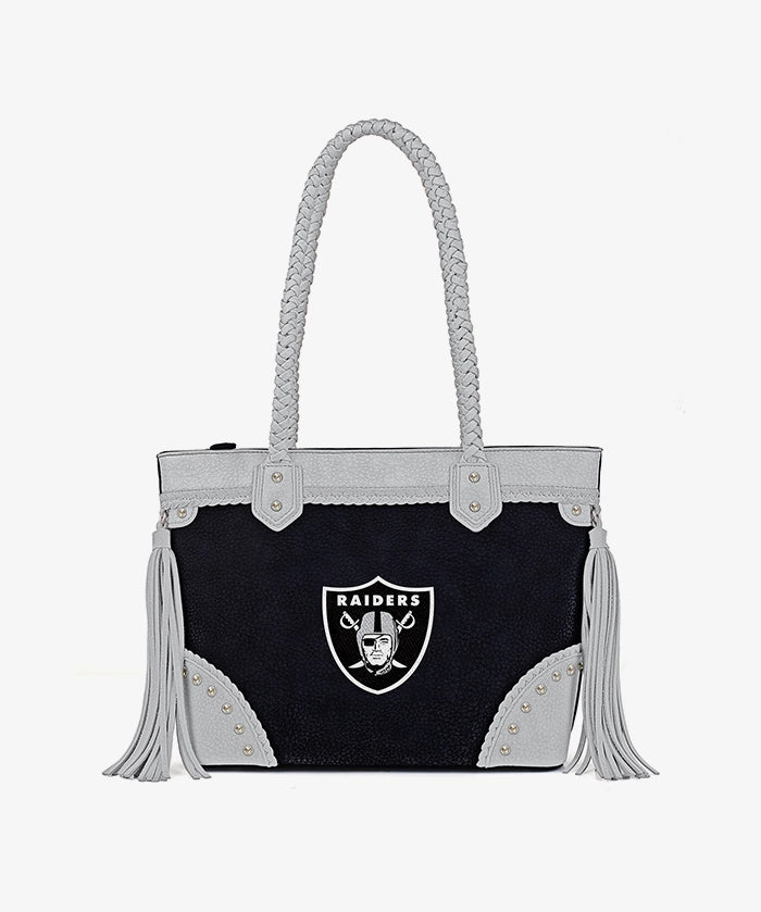 NFL Las Vegas Raiders Braided Tassel Rivet Tote Bag (Pre-Order)