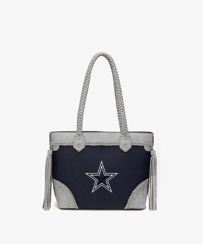NFL Dallas Cowboys Braided Tassel Rivet Tote Bag (Pre-Order)
