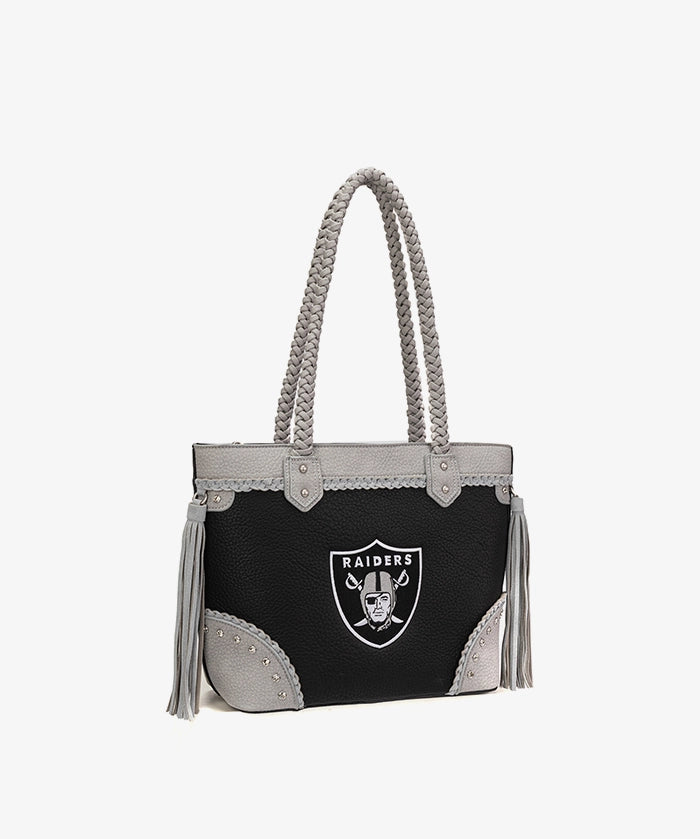 NFL Las Vegas Raiders Braided Tassel Rivet Tote Bag (Pre-Order)
