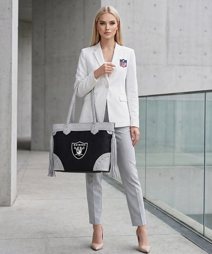 NFL Las Vegas Raiders Braided Tassel Rivet Tote Bag (Pre-Order)
