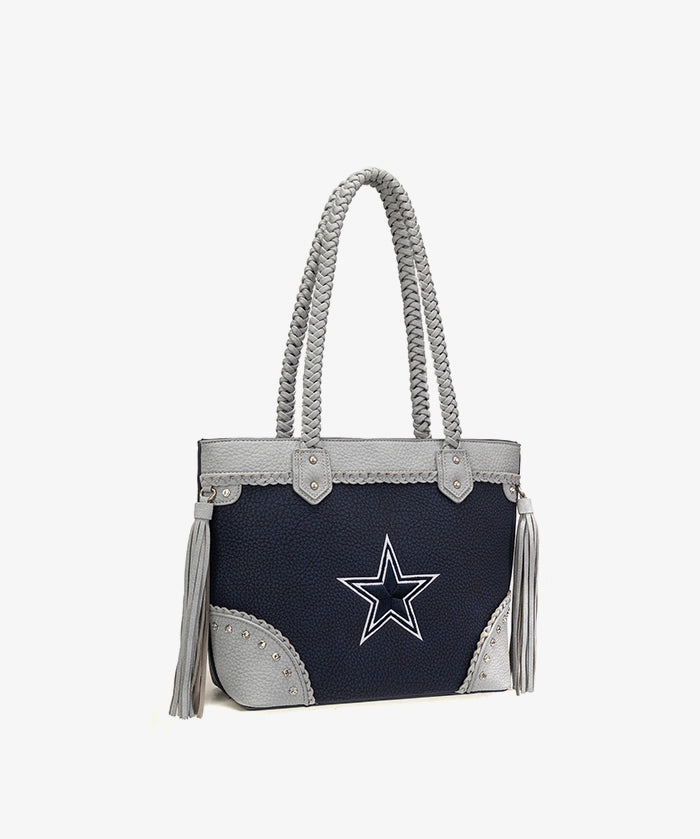NFL Dallas Cowboys Braided Tassel Rivet Tote Bag (Pre-Order)