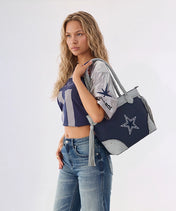 NFL Dallas Cowboys Braided Tassel Rivet Tote Bag (Pre-Order)
