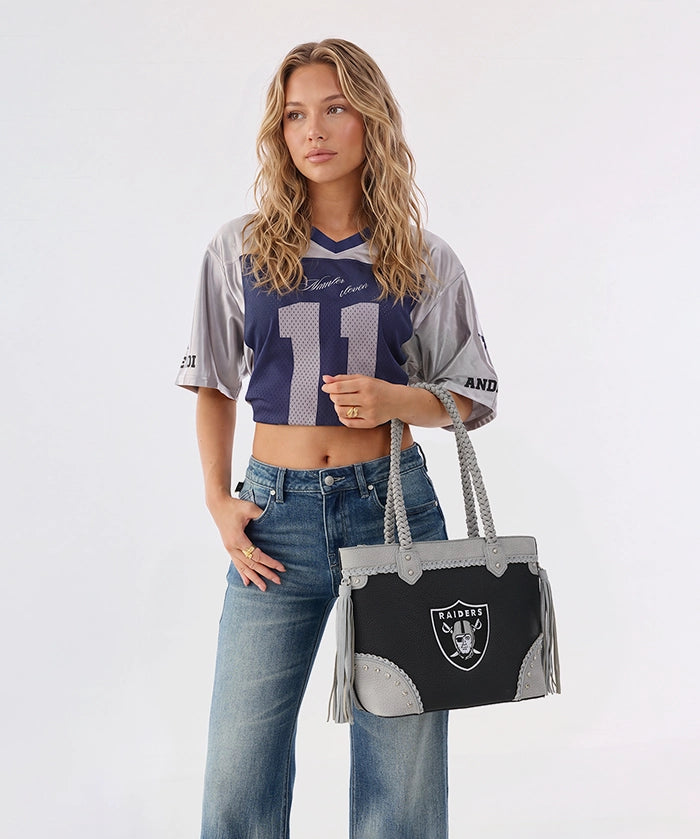 NFL Las Vegas Raiders Braided Tassel Rivet Tote Bag (Pre-Order)