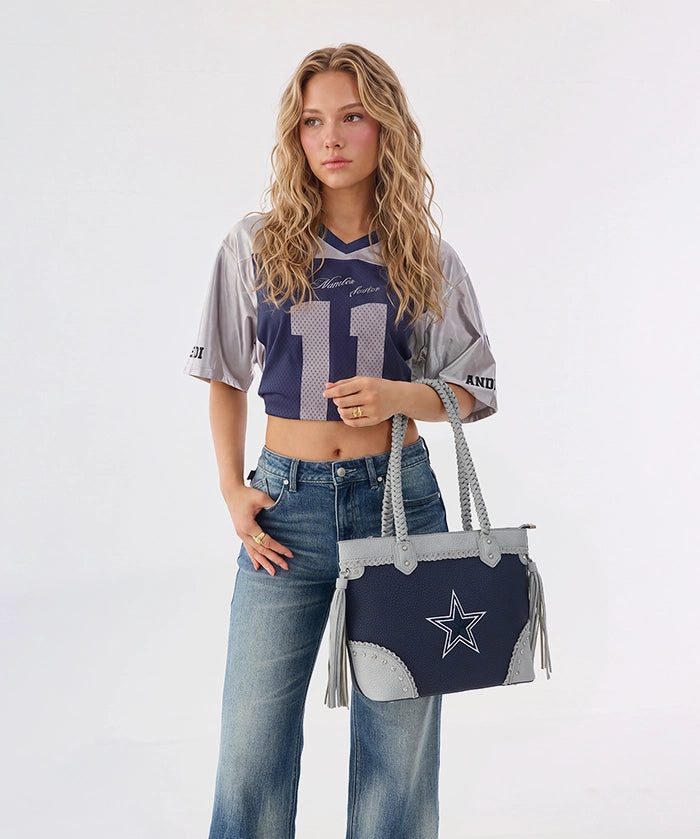 NFL Dallas Cowboys Braided Tassel Rivet Tote Bag (Pre-Order)