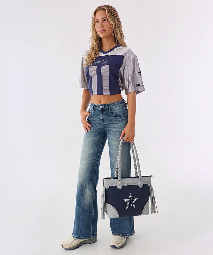 NFL Dallas Cowboys Braided Tassel Rivet Tote Bag (Pre-Order)