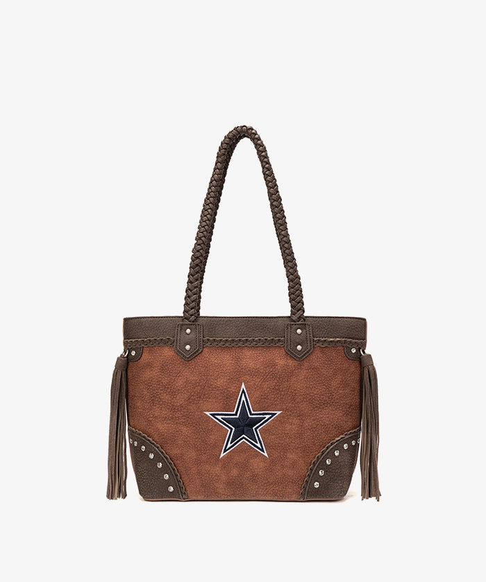 NFL Dallas Cowboys Braided Tassel Rivet Tote Bag (Pre-Order)