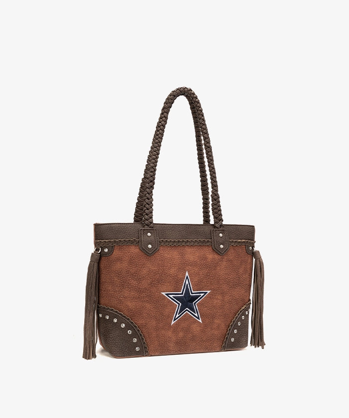 NFL Dallas Cowboys Braided Tassel Rivet Tote Bag (Pre-Order)
