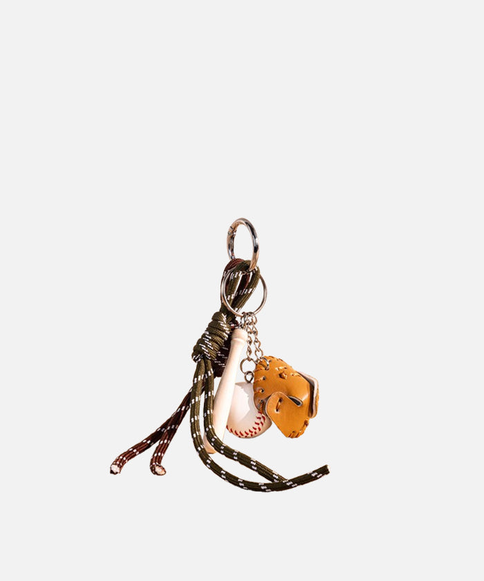 Mini Baseball Keychain with Wooden Bat