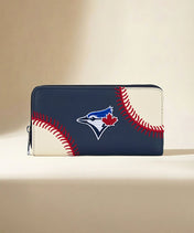 MLB Toronto Blue Jays Zip Wallet Baseball Stitch Detail